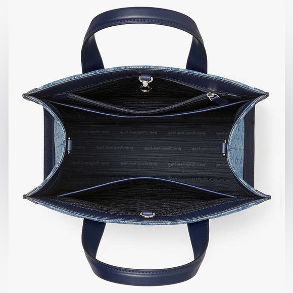 ♠️kate spade Manhattan Spade Flower Jacquard Denim Small Tote, Blue NWT - Picture 7 of 11